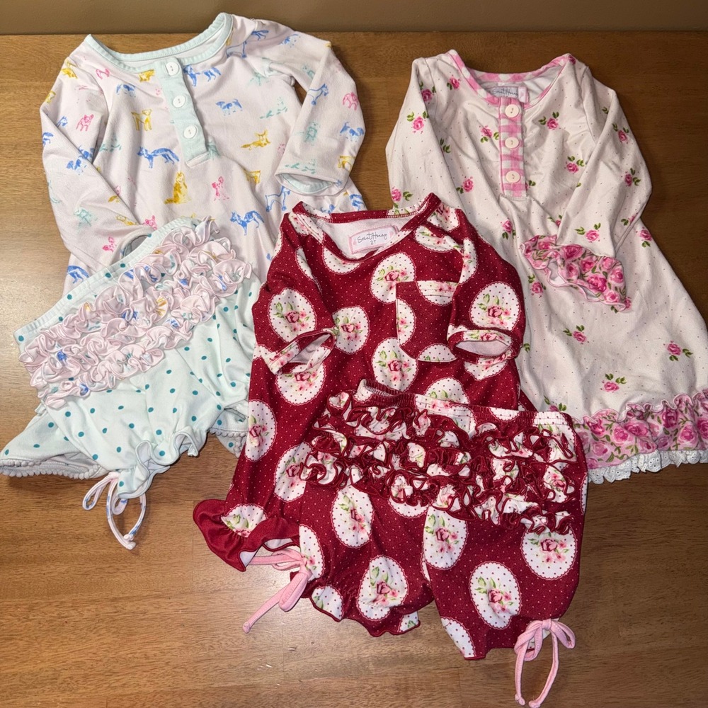 SweetHoney Toddler Girl Lot 3 Sets Floral Dog Print Ruffle Bloomers Gown 2T